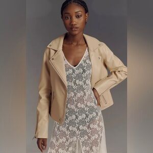 🌿|NWT| Anthropologie Saige Faux Leather Moto Jacket in Sand